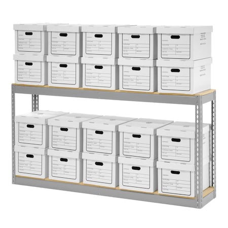 Record Storage Rack With 20 Boxes, 72W X 15D X 36H, Gray